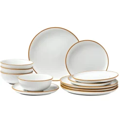 VEVOR Dinnerware Set, Service for 4 (12 PCS), Round Plates and Bowls Sets, Scratch Resistant Ceramic Dinner Ware, Dishwasher and Microwave Suitable Kitchen Dish, for Dessert Salad Soup Pasta, White