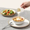 VEVOR Dinnerware Set, Service for 6 (18 PCS), Round Plates and Bowls Sets, Scratch Resistant Ceramic Dinner Ware, Dishwasher and Microwave Suitable Kitchen Dish, for Dessert Salad Soup Pasta, White