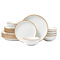 VEVOR Dinnerware Set, Service for 6 (18 PCS), Round Plates and Bowls Sets, Scratch Resistant Ceramic Dinner Ware, Dishwasher and Microwave Suitable Kitchen Dish, for Dessert Salad Soup Pasta, White