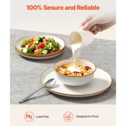 VEVOR Dinnerware Set, Service for 6 (18 PCS), Round Plates and Bowls Sets, Scratch Resistant Ceramic Dinner Ware, Dishwasher and Microwave Suitable Kitchen Dish, for Dessert Salad Soup Pasta, White