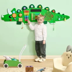 VEVOR Dinosaur Activity Wall Busy Board Panels, 11 Activities, Montessori Sensory Wall Toy for Kids 3-12 Years, Montessori Learning Activity Center, Ideal for Toddler Playroom Nursery Classroom