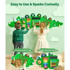VEVOR Dinosaur Activity Wall Busy Board Panels, 11 Activities, Montessori Sensory Wall Toy for Kids 3-12 Years, Montessori Learning Activity Center, Ideal for Toddler Playroom Nursery Classroom