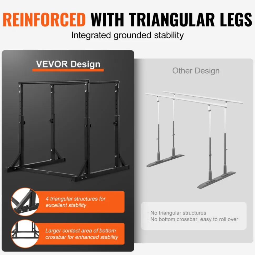 VEVOR Dip Bar, 800 lbs Capacity, Heave Duty Dip Stand Station with Adjustable Height, Fitness Workout Dip Bar Station Stabilizer Parallette Push Up Stand, Parallel Bars for Strength Training Home Gym