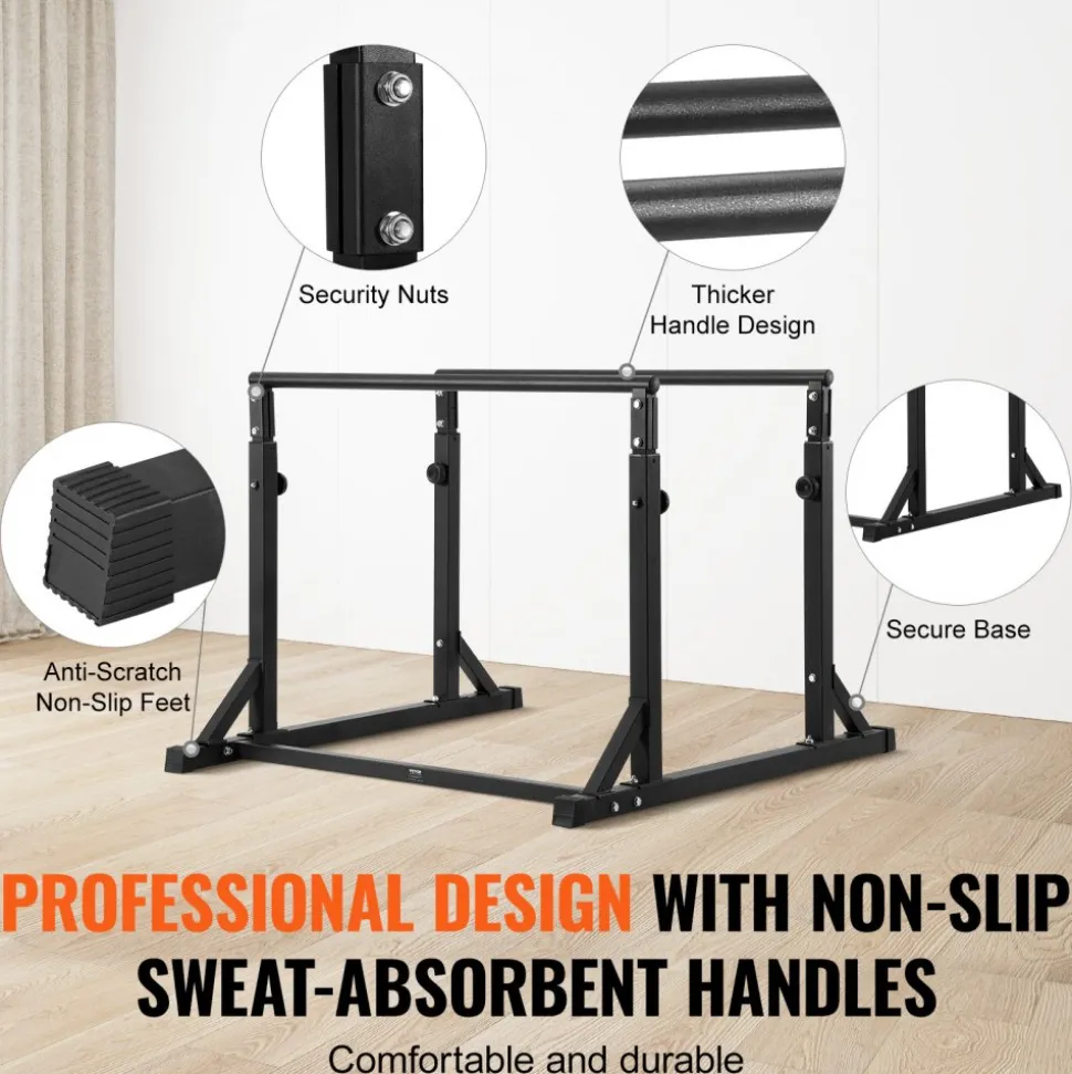 VEVOR Dip Bar, 800 lbs Capacity, Heave Duty Dip Stand Station with Adjustable Height, Fitness Workout Dip Bar Station Stabilizer Parallette Push Up Stand, Parallel Bars for Strength Training Home Gym