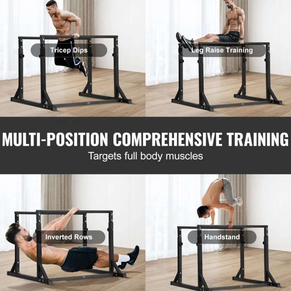 VEVOR Dip Bar, 800 lbs Capacity, Heave Duty Dip Stand Station with Adjustable Height, Fitness Workout Dip Bar Station Stabilizer Parallette Push Up Stand, Parallel Bars for Strength Training Home Gym