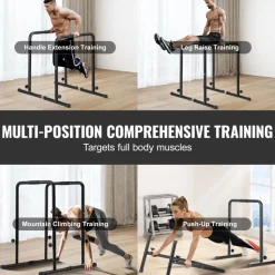 VEVOR Dip Bars, 440 lbs Capacity, Heave Duty Dip Stand Station with Adjustable Height, Fitness Workout Dip Bar Station Stabilizer Parallette Push Up Stand, Parallel Bars for Strength Training Home Gym
