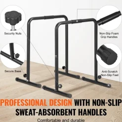 VEVOR Dip Bars, 440 lbs Capacity, Heave Duty Dip Stand Station with Adjustable Height, Fitness Workout Dip Bar Station Stabilizer Parallette Push Up Stand, Parallel Bars for Strength Training Home Gym