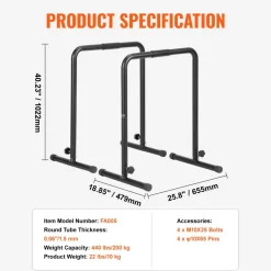 VEVOR Dip Bars, 440 lbs Capacity, Heave Duty Dip Stand Station with Adjustable Height, Fitness Workout Dip Bar Station Stabilizer Parallette Push Up Stand, Parallel Bars for Strength Training Home Gym