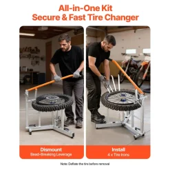 VEVOR Dirt Bike and Dual Sport Tire Changer, Fits for 16"-21" Wheels, 15/17/20/25 mm Axles, Heavy Duty Dirt Bike Tire Changing Tool Kit with Bead Breaker, Irons, Protective Sleeves, and Storage Bag