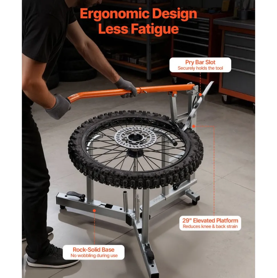 VEVOR Dirt Bike and Dual Sport Tire Changer, Fits for 16"-21" Wheels, 15/17/20/25 mm Axles, Heavy Duty Dirt Bike Tire Changing Tool Kit with Bead Breaker, Irons, Protective Sleeves, and Storage Bag