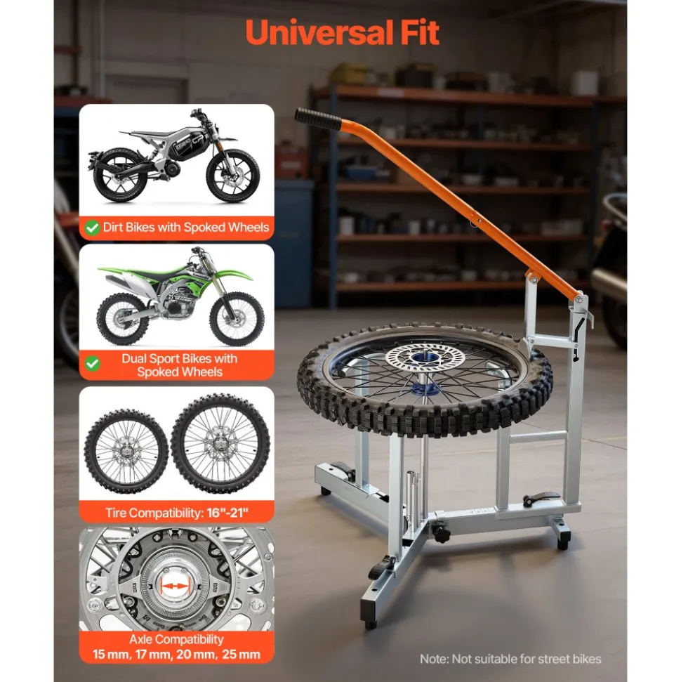 VEVOR Dirt Bike and Dual Sport Tire Changer, Fits for 16"-21" Wheels, 15/17/20/25 mm Axles, Heavy Duty Dirt Bike Tire Changing Tool Kit with Bead Breaker, Irons, Protective Sleeves, and Storage Bag