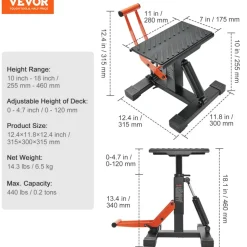VEVOR Dirt Bike Lift Stand, Motorcycle Jack Lift Stand 440 lbs Capacity and Hydraulic Lift Operation, Adjustable Height Hoist Table, for Dirt Pit Bike Repair, Maintenance, Dirt Bike Accessories