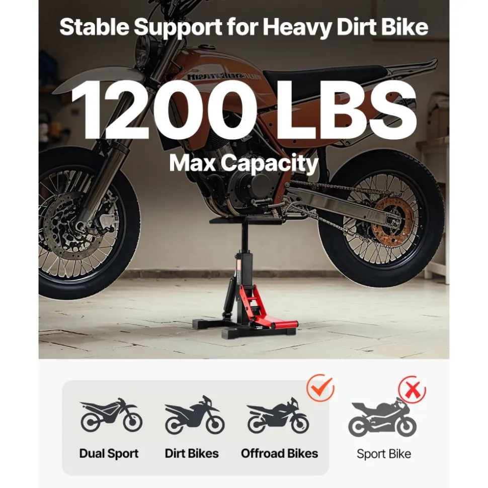 VEVOR Dirt Bike Lift Stand, Motorcycle Jack Lift Stand 1200lbs Capacity and Hydraulic Lift Operation, Hoist Table Adjustable Height 9.8"-18.3" for Dirtbike Repair, Maintenance, Dirt Bike Accessories