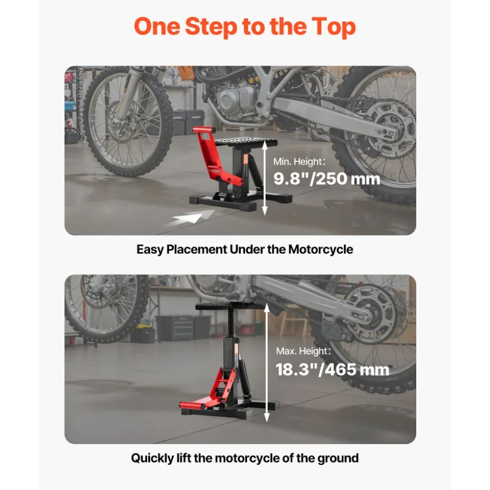 VEVOR Dirt Bike Lift Stand, Motorcycle Jack Lift Stand 1200lbs Capacity and Hydraulic Lift Operation, Hoist Table Adjustable Height 9.8"-18.3" for Dirtbike Repair, Maintenance, Dirt Bike Accessories