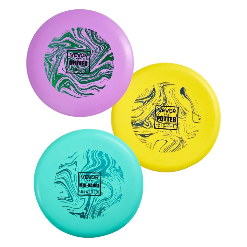 VEVOR Disc Golf Set, 3 Pack Disc Golf Starter Set, Beginners Flying Discs for Full-Body Strength Training, with Putter, Mid-Range, Driver for Outdoor Backyard, Lawn, Beach, and Park