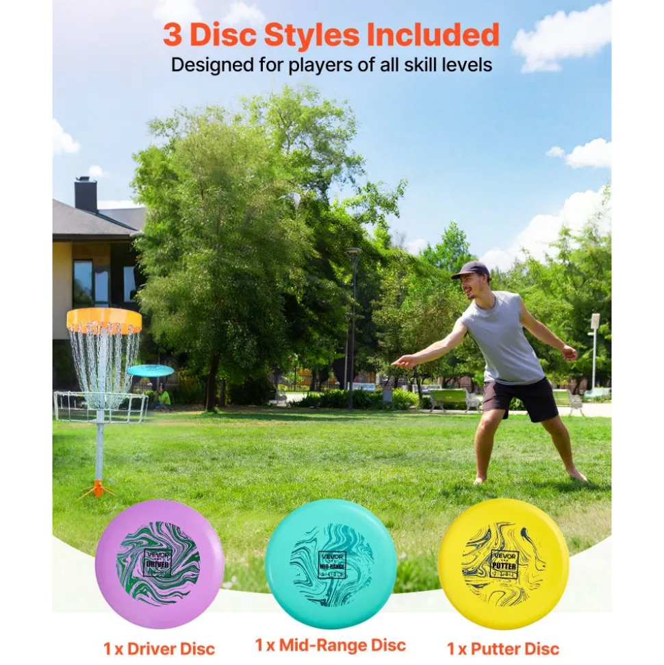 VEVOR Disc Golf Set, 3 Pack Disc Golf Starter Set, Beginners Flying Discs for Full-Body Strength Training, with Putter, Mid-Range, Driver for Outdoor Backyard, Lawn, Beach, and Park