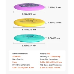 VEVOR Disc Golf Set, 3 Pack Disc Golf Starter Set, Beginners Flying Discs for Full-Body Strength Training, with Putter, Mid-Range, Driver for Outdoor Backyard, Lawn, Beach, and Park