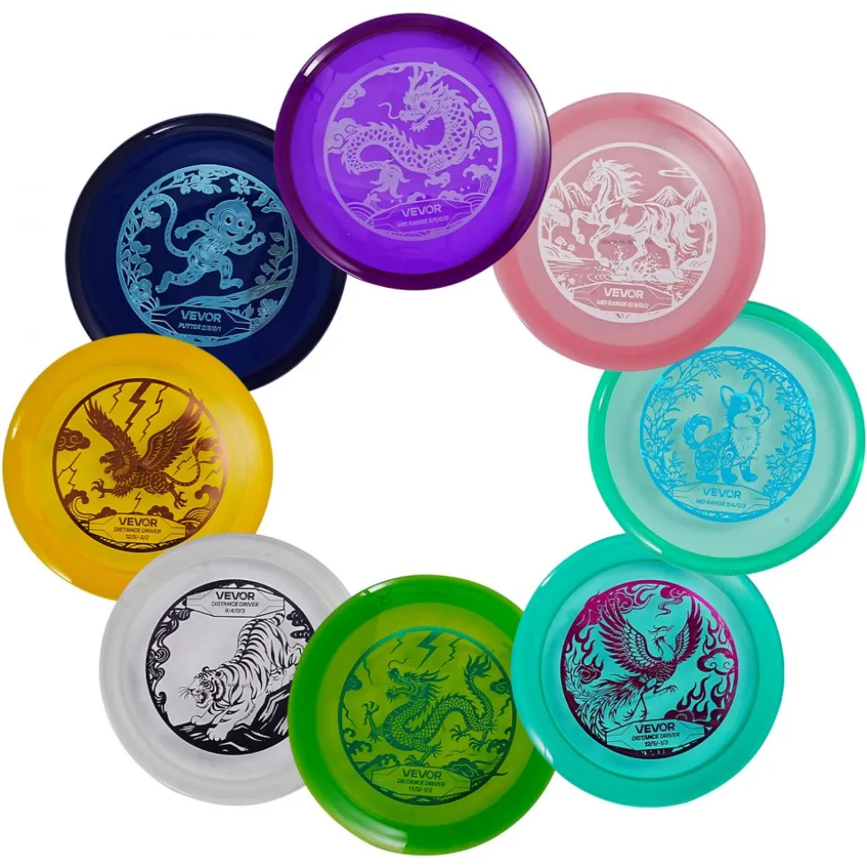 VEVOR Disc Golf Set, 8 Pack Disc Golf Starter Set, Beginners Flying Discs for Full-Body Strength Training, with Putter, Mid-Range, Driver, for Outdoor Backyard, Lawn, Beach, and Park