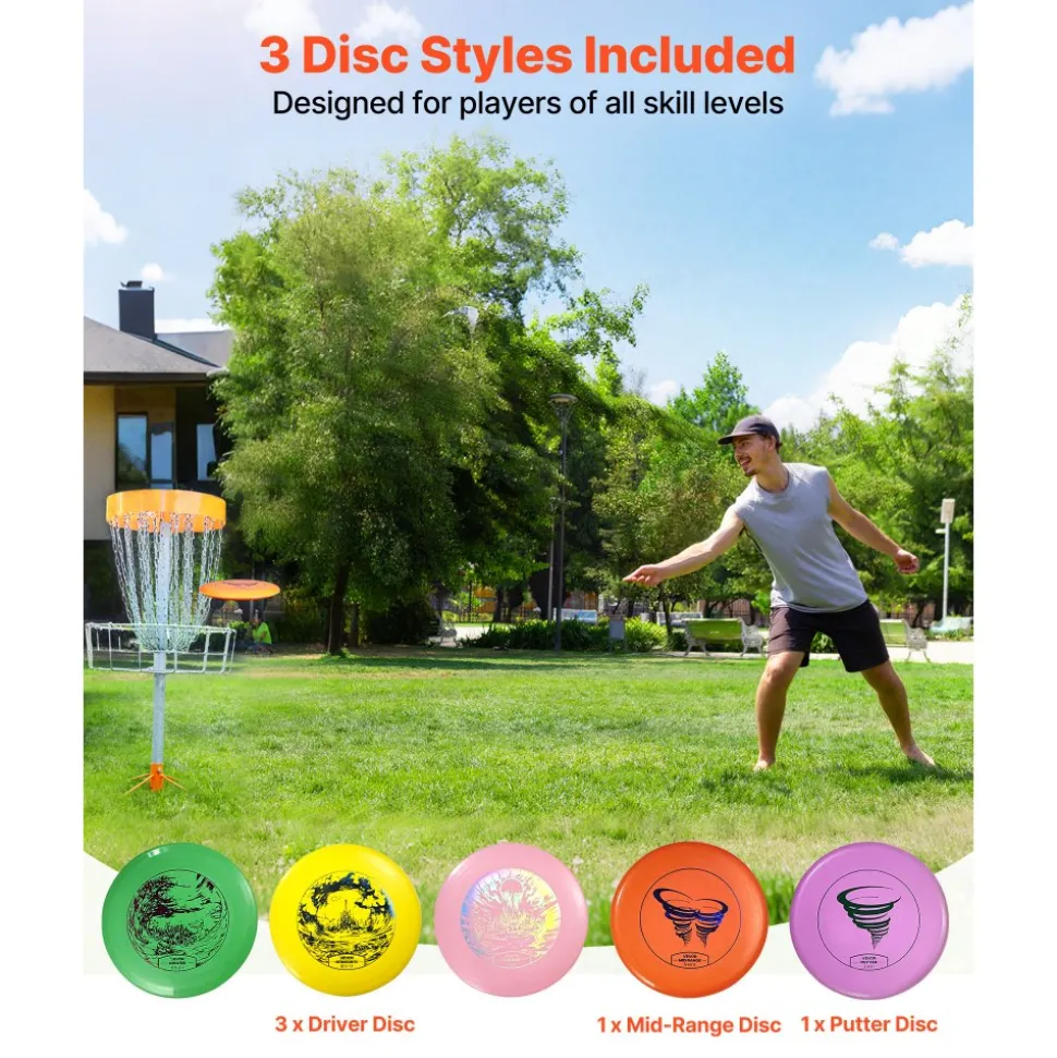 VEVOR Disc Golf Set, 5 PCS Beginners Flying Discs, Disc Golf Starter Set for Full-Body Strength Training, with Putter, Mid-Range, Driver, Mini Marker, for Outdoor Backyard, Lawn, Beach