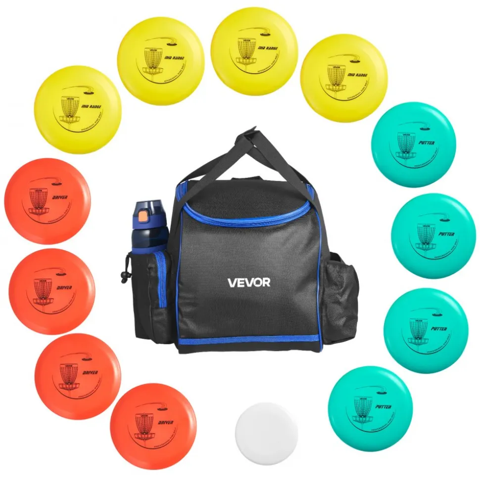 VEVOR Disc Golf Set, 12 PCS Flying Discs for Beginners, Disc Golf Starter Set, with Putter, Mid-Range, Driver, Including Mini Marker, Portable Backpack, for Outdoor Backyard, Lawn, Beach, and Park
