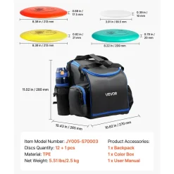 VEVOR Disc Golf Set, 12 PCS Flying Discs for Beginners, Disc Golf Starter Set, with Putter, Mid-Range, Driver, Including Mini Marker, Portable Backpack, for Outdoor Backyard, Lawn, Beach, and Park