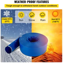 VEVOR Discharge Hose, 1-1/2" x 100', PVC Fabric Lay Flat Hose, Heavy Duty Backwash Drain Hose with Clamps, Weather-proof & Burst-proof, Ideal for Swimming Pool & Water Transfer, Blue