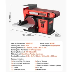 VEVOR 6" Disc Sander & 4" x 36" Belt Sander, 400W Professional Belt Disc Sanders Combo with 0 - 45° Adjustable Worktable & Dust Collection Port for Woodworking, Knife Sharpening, DIY Crafting