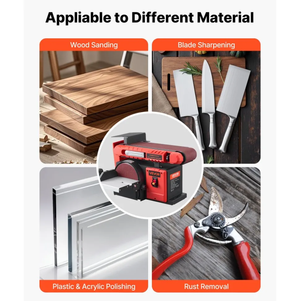 VEVOR 6" Disc Sander & 4" x 36" Belt Sander, 400W Professional Belt Disc Sanders Combo with 0 - 45° Adjustable Worktable & Dust Collection Port for Woodworking, Knife Sharpening, DIY Crafting