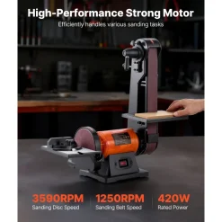 VEVOR 6" Disc Sander & 2" x 42" Belt Sander, 420W Professional Bench Belt Disc Sanders Combo with Multiple Angle Adjustments for DIY Woodworking, Furniture Refinishing, Knife Sharpening