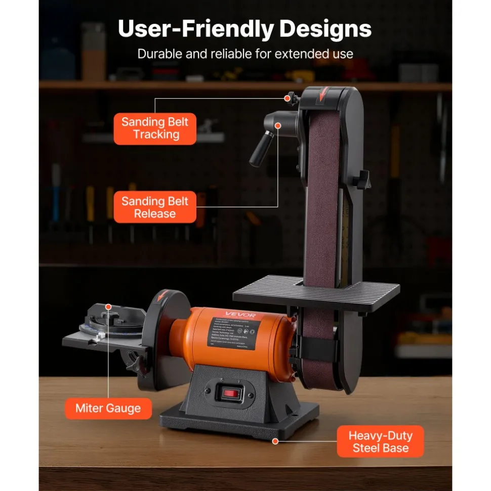VEVOR 6" Disc Sander & 2" x 42" Belt Sander, 420W Professional Bench Belt Disc Sanders Combo with Multiple Angle Adjustments for DIY Woodworking, Furniture Refinishing, Knife Sharpening