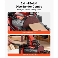 VEVOR 5" Disc Sander & 1" x 30" Belt Sander, 250W Benchtop Belt Disc Sanders Combo with 0 - 45° Adjustable Worktable & Dust Collection Ports for Woodworking, Furniture Refinishing, DIY Crafting