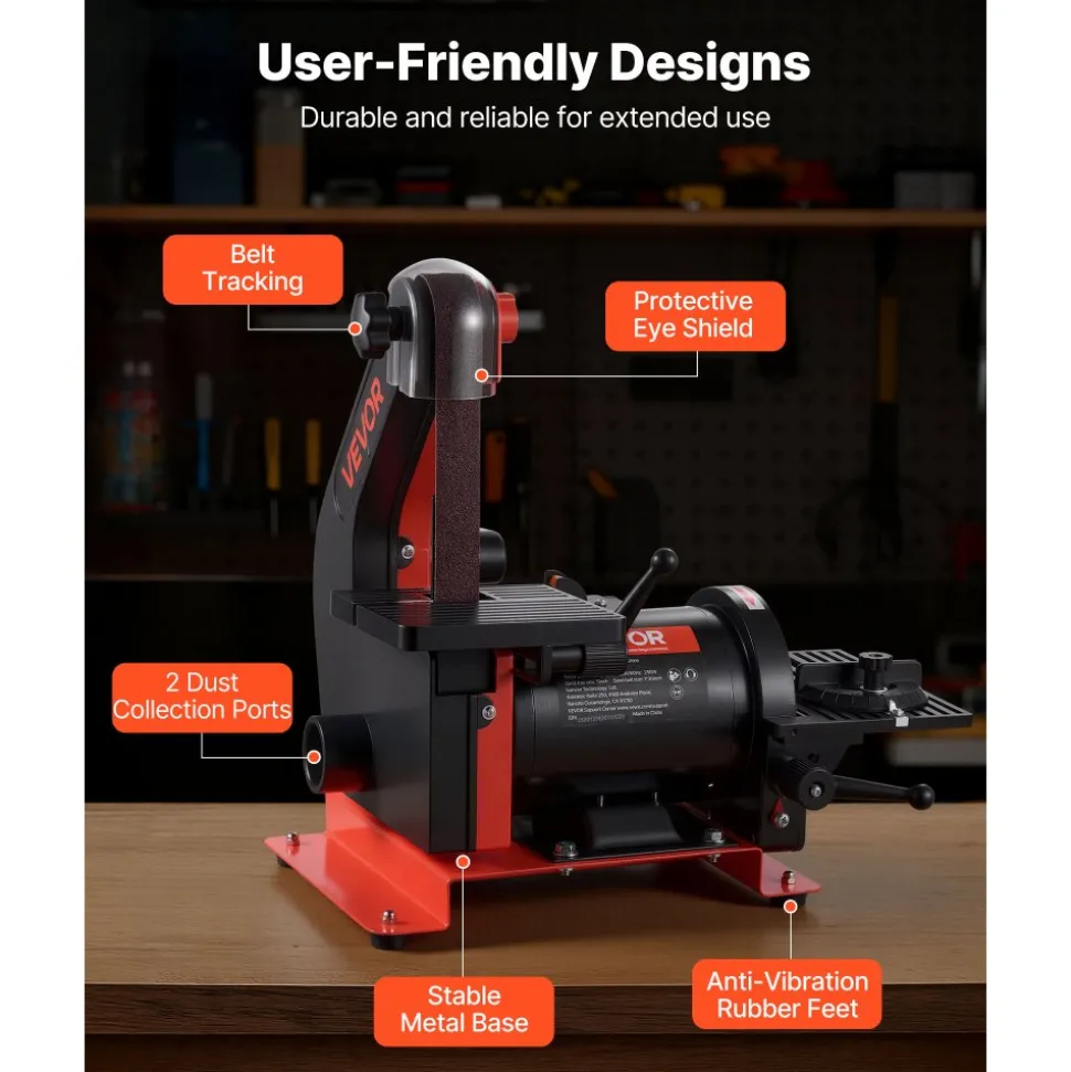 VEVOR 5" Disc Sander & 1" x 30" Belt Sander, 250W Benchtop Belt Disc Sanders Combo with 0 - 45° Adjustable Worktable & Dust Collection Ports for Woodworking, Furniture Refinishing, DIY Crafting