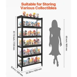 VEVOR Display Cabinet with Acrylic Doors, 68 in Tall 5-Tier Curio Cabinet, Natural Wooden Fame, Collectibles Toy Organizers Rack & Display Case, Bookshelf for Home, Office, Playroom, Living Room