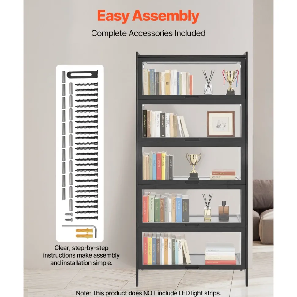 VEVOR Display Cabinet with Acrylic Doors, 68 in Tall 5-Tier Curio Cabinet, Natural Wooden Fame, Collectibles Toy Organizers Rack & Display Case, Bookshelf for Home, Office, Playroom, Living Room