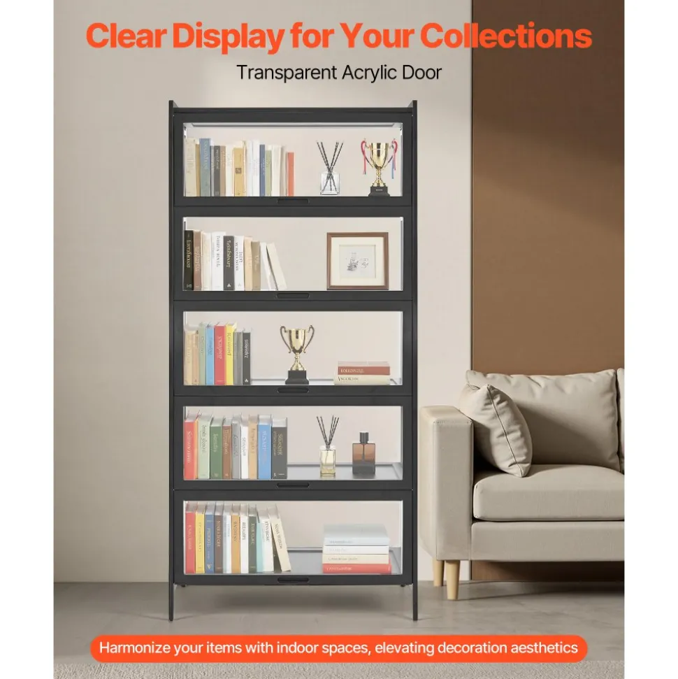 VEVOR Display Cabinet with Acrylic Doors, 68 in Tall 5-Tier Curio Cabinet, Natural Wooden Fame, Collectibles Toy Organizers Rack & Display Case, Bookshelf for Home, Office, Playroom, Living Room