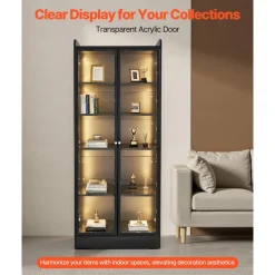 VEVOR Display Cabinet with Doors, 67 in Tall Lighted Display Case with 2 Adjustable Shelves, 5-Tier Curio Collectibles Storage Cabinet, Bookshelf Bookcase for Pantry Bedroom Living Room Office