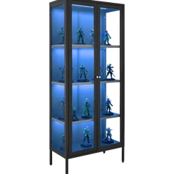 VEVOR Display Cabinet with Glass Door, 66 in Tall 4-Tier Lighted Display Case with 3 Color Lights, Metal Storage Cabinet  with 3 Adjustable Shelves, Curio Cabinet for Collectibles Figures Trophy