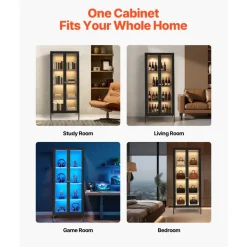 VEVOR Display Cabinet with Glass Door, 66 in Tall 4-Tier Lighted Display Case with 3 Color Lights, Metal Storage Cabinet  with 3 Adjustable Shelves, Curio Cabinet for Collectibles Figures Trophy