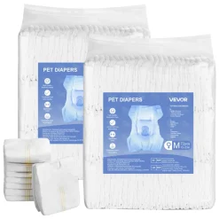 VEVOR Disposable Dog Diapers, Super Absorbent Female Dog Diapers, 360° Leak-Proof Female Doggy Pet Diaper with Wetness Indicator for Heat Period, Training, Incontinence - M, 144 Count (2 Packs of 72)
