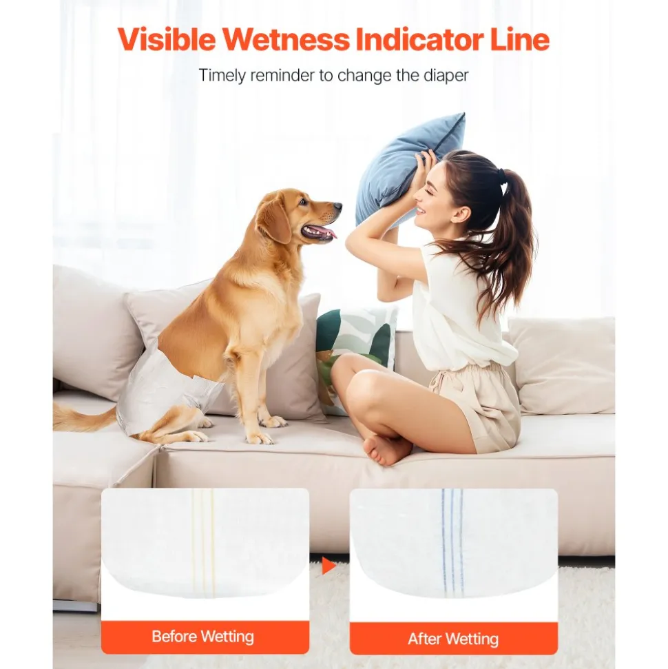 VEVOR Disposable Dog Diapers, Super Absorbent Female Dog Diapers, 360° Leak-Proof Female Doggy Pet Diaper with Wetness Indicator for Heat Period, Training, Incontinence - M, 144 Count (2 Packs of 72)