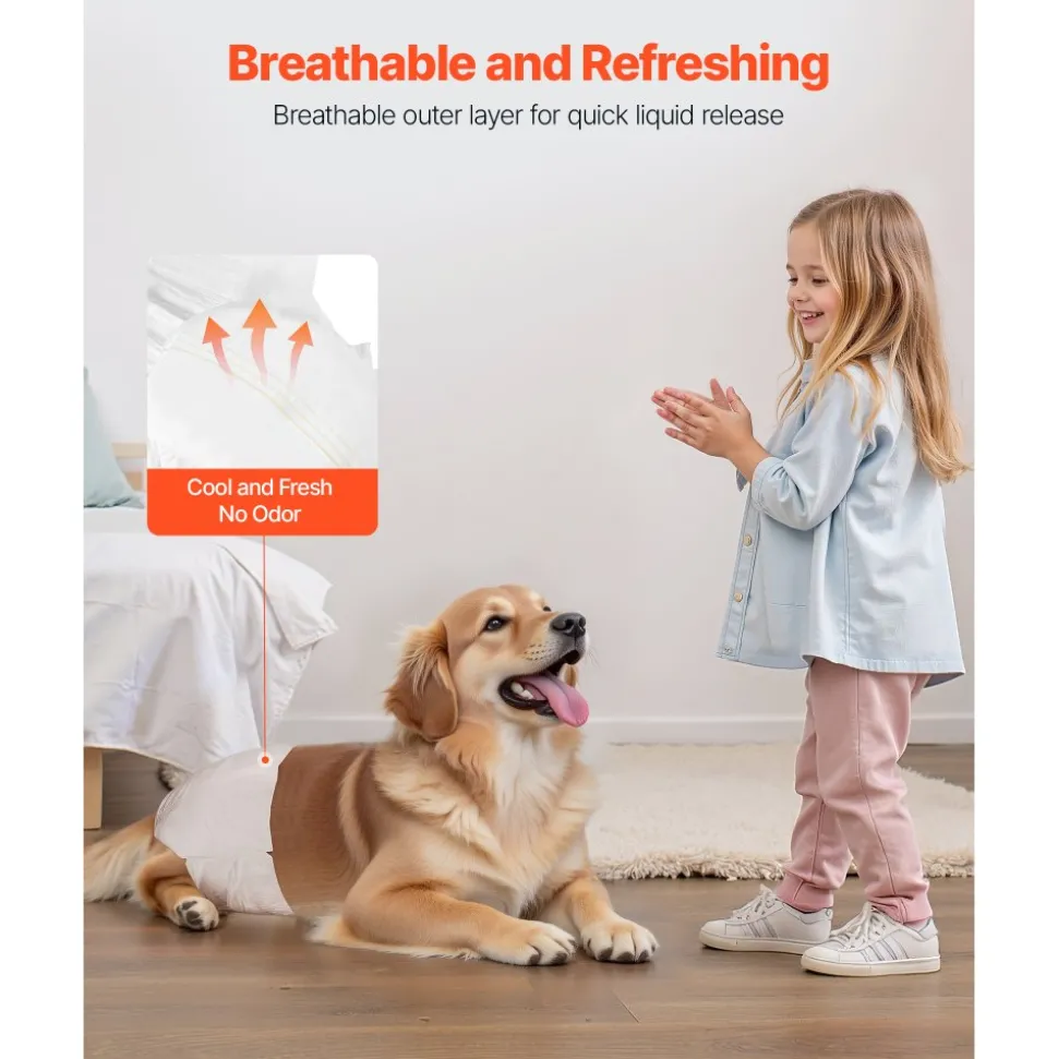 VEVOR Disposable Dog Diapers, Super Absorbent Female Dog Diapers, 360° Leak-Proof Female Doggy Pet Diaper with Wetness Indicator for Heat Period, Training, Incontinence - M, 144 Count (2 Packs of 72)