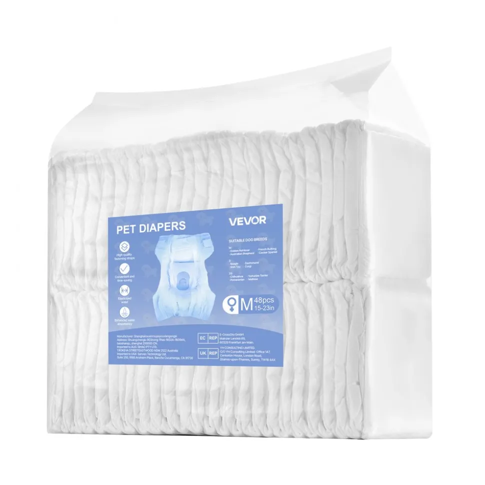 VEVOR Disposable Dog Diapers, Super Absorbent Female Dog Diapers, 360° Leak-Proof Female Doggy Pet Diaper with Wetness Indicator for Heat Period, Training, Incontinence - M, 144 Count (2 Packs of 72)
