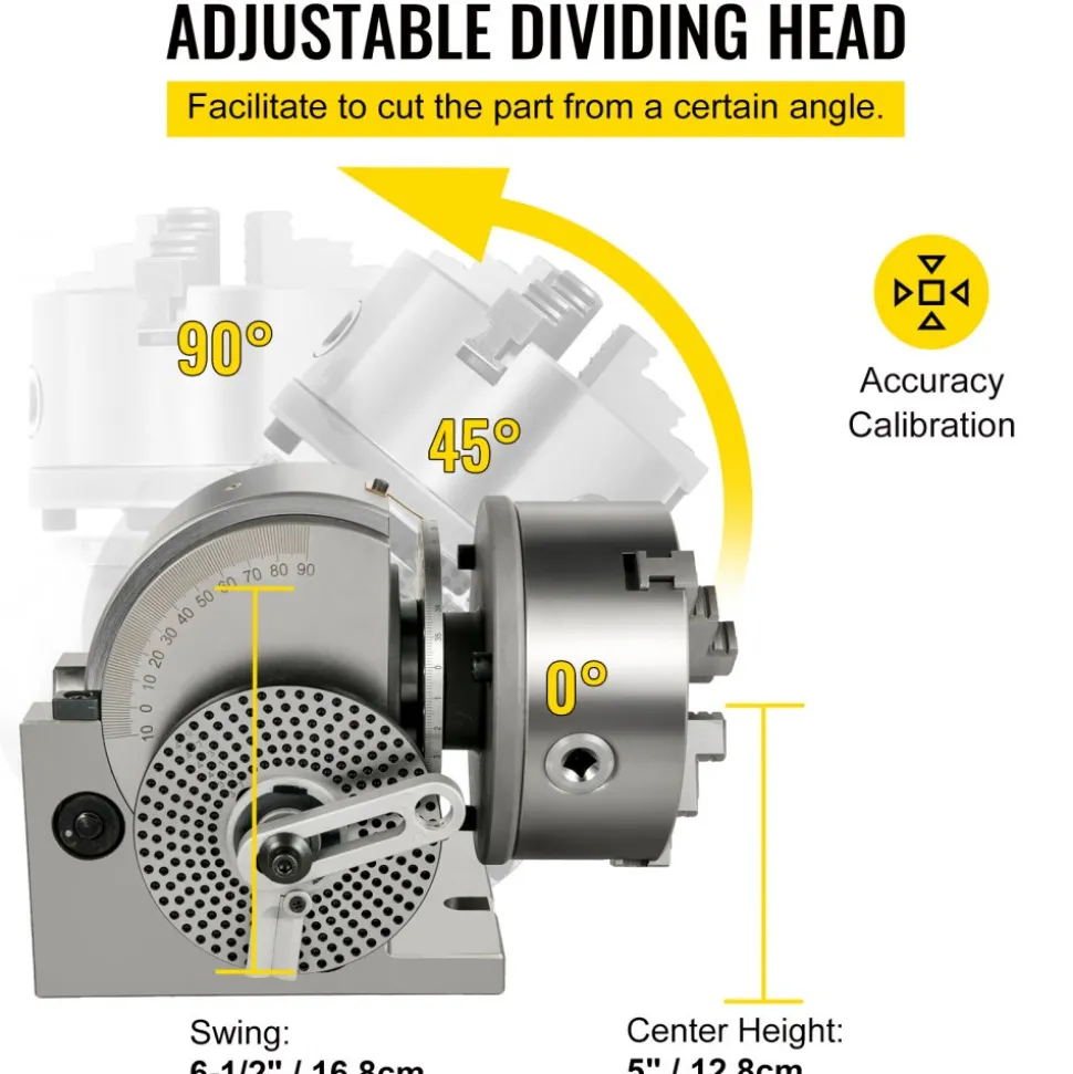VEVOR Dividing Head BS-1 Dividing Head Set 6" 3-jaw Chuck Semi Universal Milling Set with 6" Chuck+Tailstock+Dividing Plates for Milling Grinding Drilling Machine