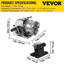 VEVOR Dividing Head BS-1 Dividing Head Set 6" 3-jaw Chuck Semi Universal Milling Set with 6" Chuck+Tailstock+Dividing Plates for Milling Grinding Drilling Machine