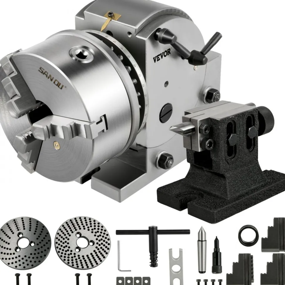 VEVOR Dividing Head BS-1 Dividing Head Set 6" 3-jaw Chuck Semi Universal Milling Set with 6" Chuck+Tailstock+Dividing Plates for Milling Grinding Drilling Machine