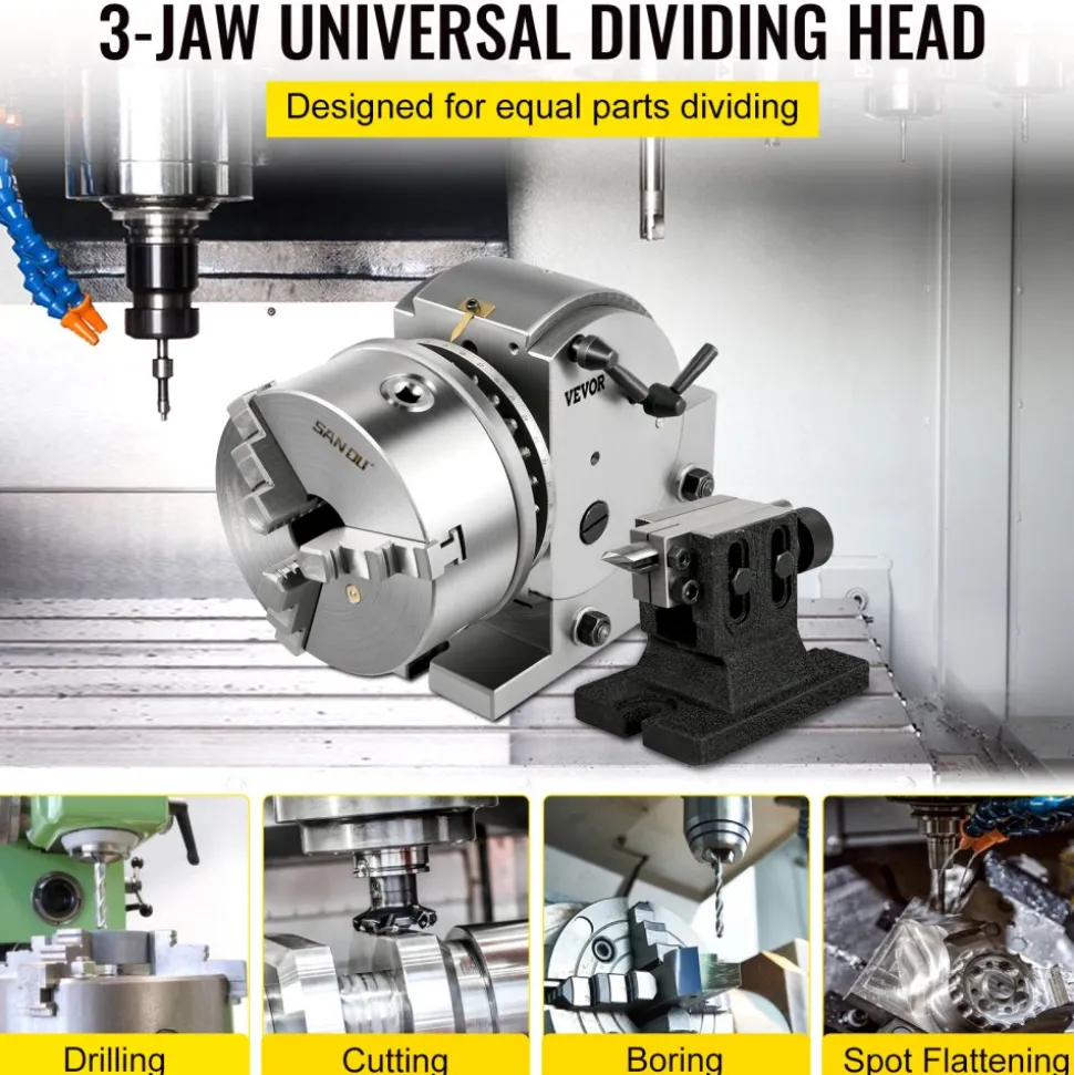 VEVOR Dividing Head BS-1 Dividing Head Set 6" 3-jaw Chuck Semi Universal Milling Set with 6" Chuck+Tailstock+Dividing Plates for Milling Grinding Drilling Machine