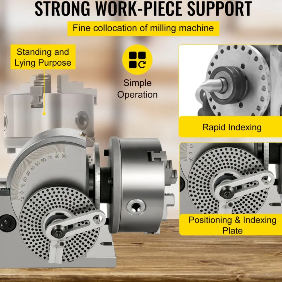 VEVOR Dividing Head BS-1 Dividing Head Set 6" 3-jaw Chuck Semi Universal Milling Set with 6" Chuck+Tailstock+Dividing Plates for Milling Grinding Drilling Machine