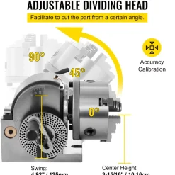 VEVOR Dividing Head BS-0 5Inch 3 Jaw Chuck Dividing Head Set Precision Semi Universal Dividing Head for Milling Machine Rotary Table Tailstock Milling Set (5 Inch Chuck)