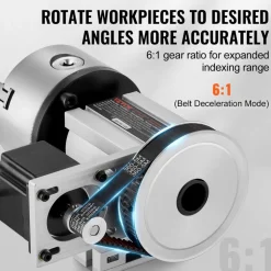 VEVOR Dividing Head, K11-100mm 3-Jaw Chuck, CNC Router Milling Machine Rotational Axis 4th Axis A Axis Indexing Head, 2.6"/65 mm Center Height MT2 Tailstock 6:1 Gear Ratio, Universal for Engraving