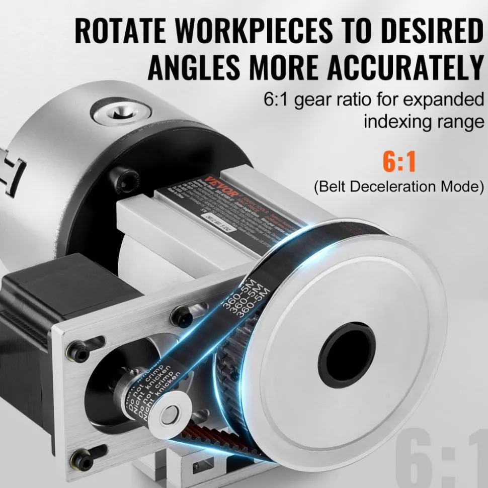 VEVOR Dividing Head, K11-100mm 3-Jaw Chuck, CNC Router Milling Machine Rotational Axis 4th Axis A Axis Indexing Head, 2.6"/65 mm Center Height MT2 Tailstock 6:1 Gear Ratio, Universal for Engraving